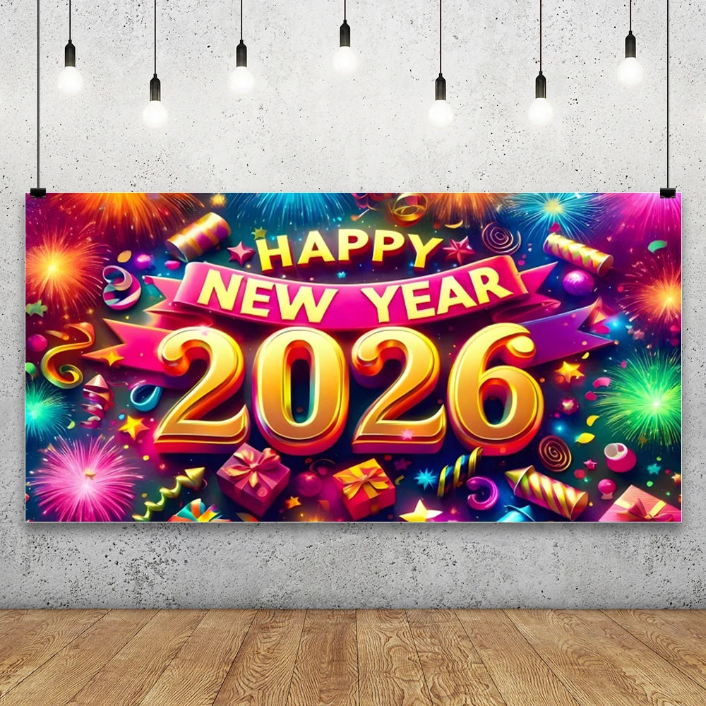 2026 سنة جديدة سعيدة الخلفيات الشمبانيا ساعة العد التنازلي سنة الحصان الأسرة حفلة صور خلفية 600x300 سنتيمتر استوديو رقمي