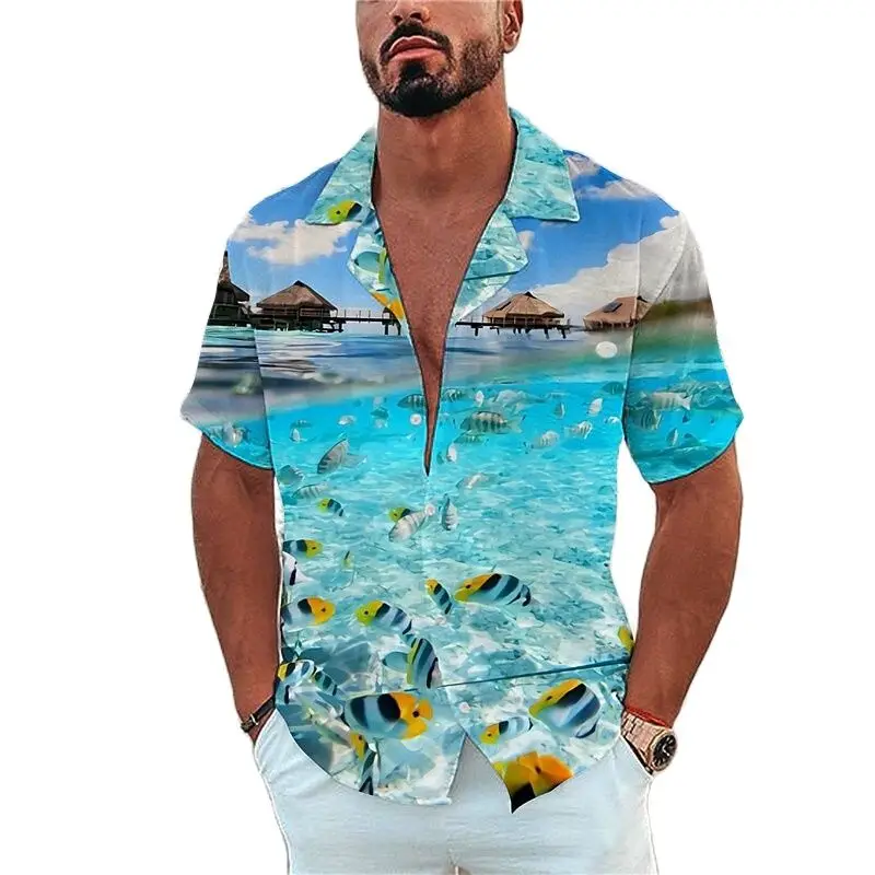 

Men's Shirt Marine Animal Printing Clothing Beach Vacation Hawaiian Shirt Single-Breasted Leisure Lapel Fashion Short Sleeve Top