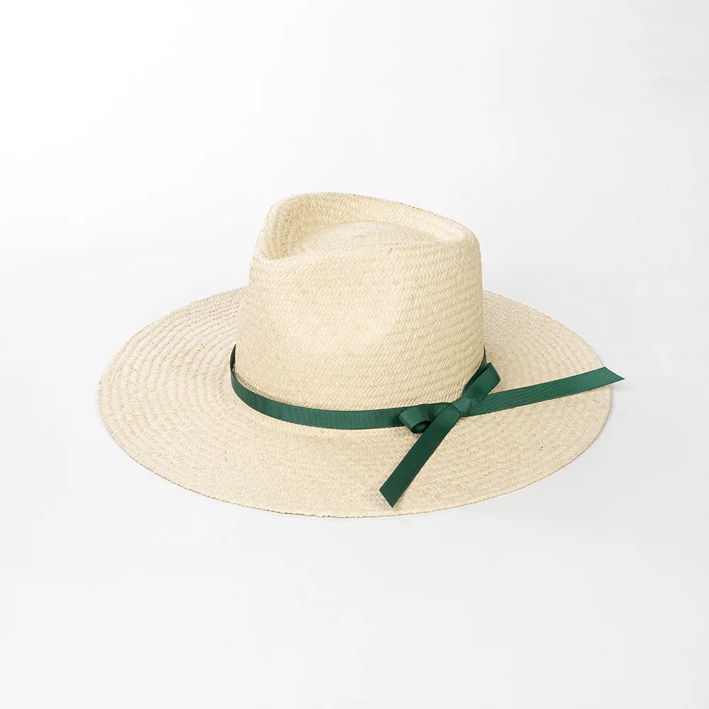 

Spring and Summer New Fashion Casual Tethered Bow Hand-Knitted Natural Latin Straw Big Brim Jazz Hat Sunshade Straw Hat