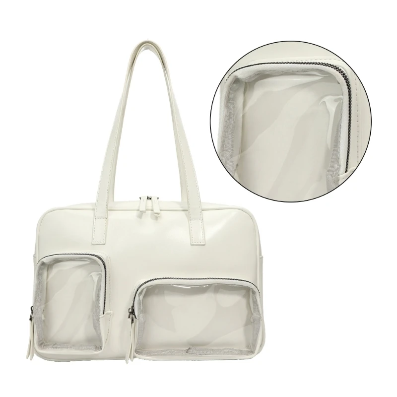 Ita Bag Handbag PU Leather Underarm Bag Clear Window Shoulder Bag for Student 066F