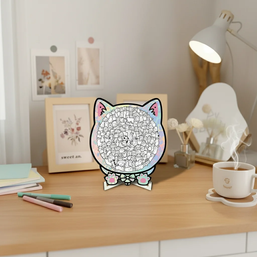 

135 PC Cat-shaped Wooden Jigsaw Puzzle Unique Irregular Puzzle Pieces Game Birthday Xmas Gifts for Cat Lovers Home Decorations