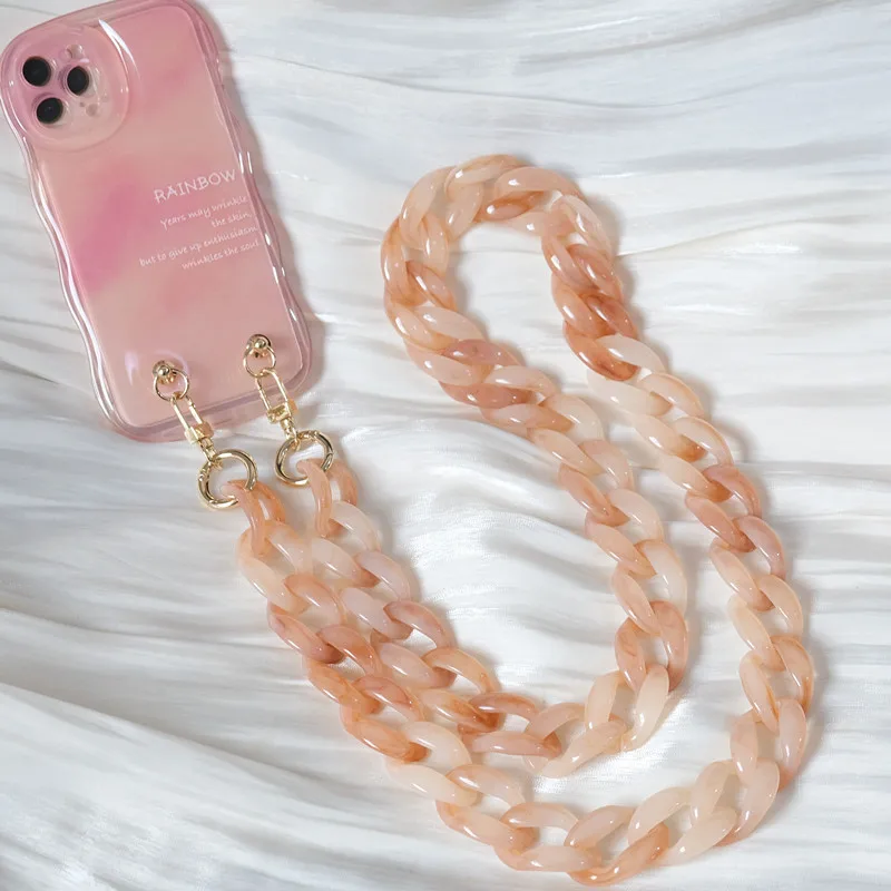 

New Phone Chain Accessory Detachable Beige Crossbody Resin Luxury Strap Phone Case Chains Acrylic Shoulder Lanyard Hanging Chain