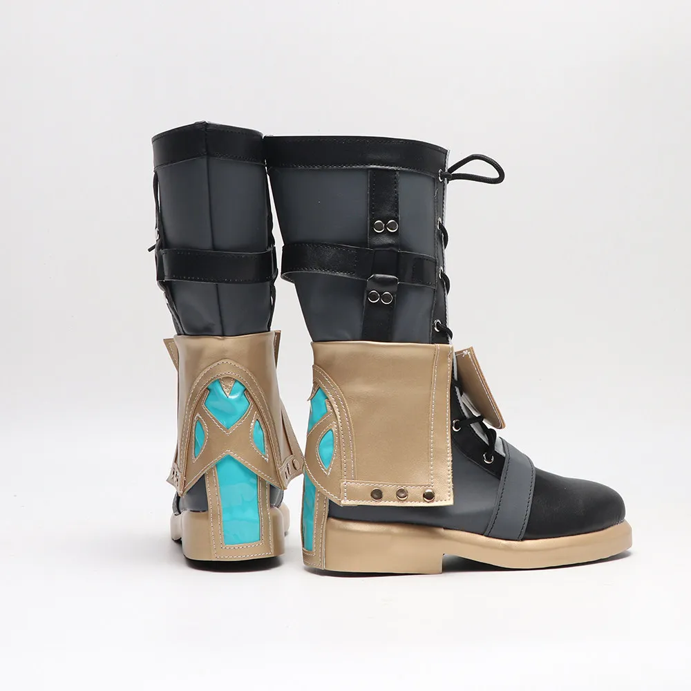 Anime Genshin Impact Freminet Cosplay Shoes Black Short PU Leather Boots For Halloween Carnival