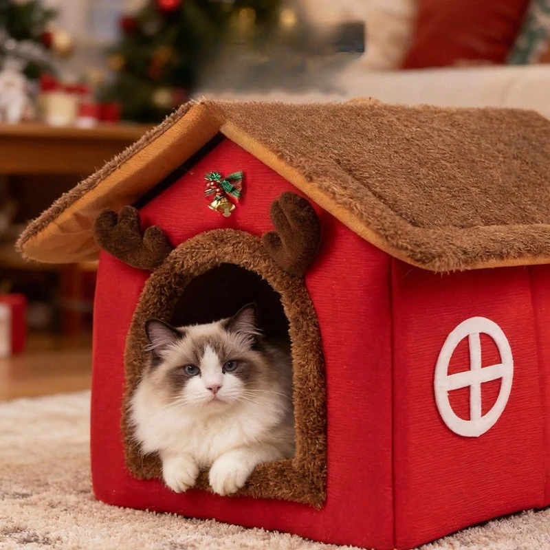 

Рождественский домик для кошек, собак, кровать с чехлом, съемная подушка, кондоминированная подушка для кошек, до 20 фунтов, кошек и щенков