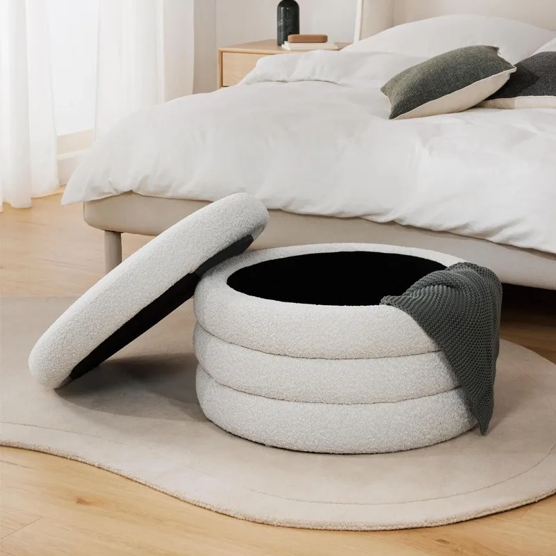 

Round storage footstool Bedroom bedside stool Clothing store foyer shoe change stool Living room round stool storage