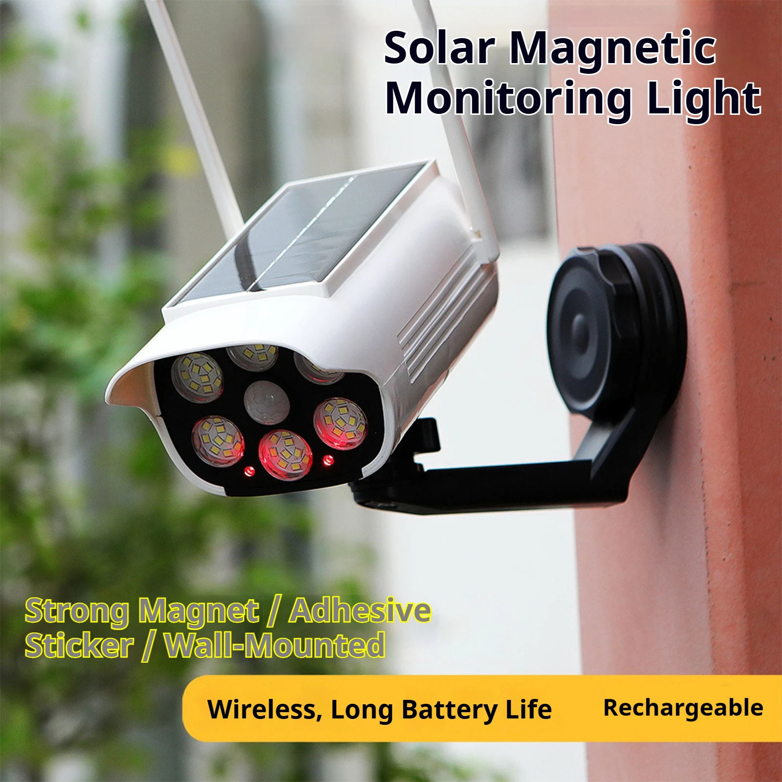 

Солнечный магнитный светильник-камера с LED-подсветкой, беспроводной, с имитацией движения человека, для наружного освещения, уличный фонарь