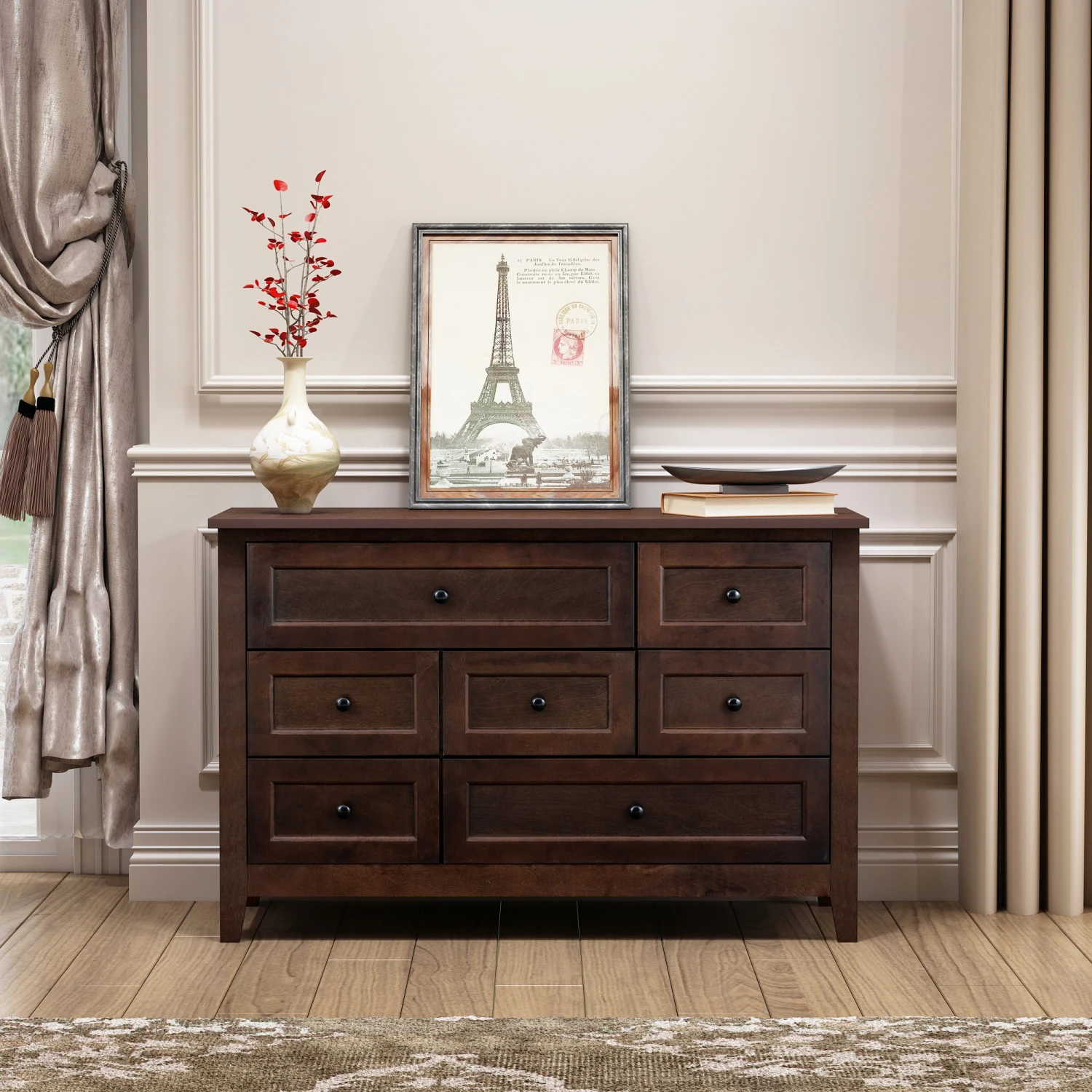 Solid Wood spray-painted drawer dresser bar,buffet tableware cabinet lockers buffet server console table lockers, retro round ha