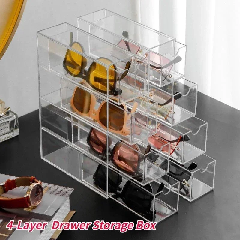 4-layer Plastic Drawer Storage Box Transparent Dustproof Sunglasses Cosmetic Desktop Stationery Storage Rack Kitchen Storage