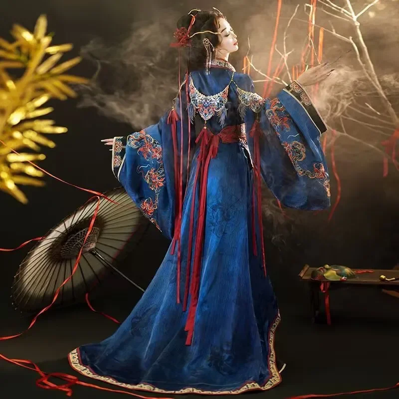 Vestido Hanfu bordado de lujo para mujer, disfraz de Cosplay chino, batas de Estados de guerra, traje de belleza para actuación en escenario de hadas