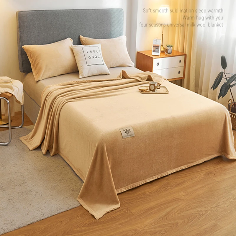 

2025 New Solid Color Milk Throw Blanket Velvet Thickened Warm Blanket Fluffy Bedroom Sofa Blanket Multi-functional Decorative