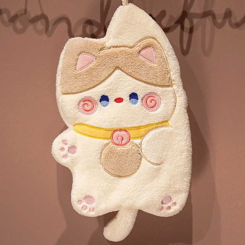 Cartoon Cat Hand Towels Cute Animal Bathroom Hanging Towel Soft Absorbent Wipe Cloth Quick Dry Children Kids Bathing Towel