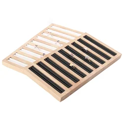 Wood 9 Rows PU Leather Rings Storage Tray Jewelry Display Stand Organizer Ring Tray for Drawer