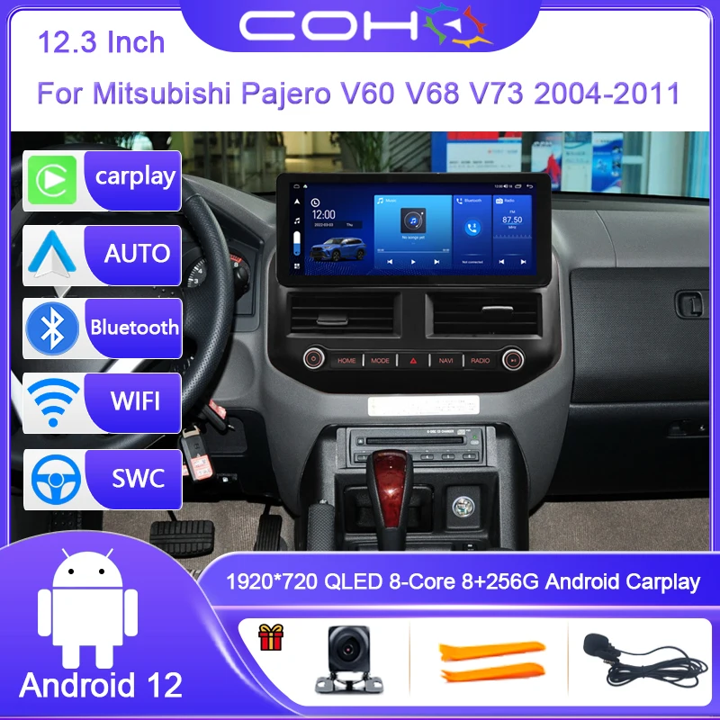 

12.3 Inch For Mitsubishi Pajero V60 V68 V73 2004-2011 Android 12.0 Octa Core 8G+256G Car Multimedia Player Stereo Receiver Radio