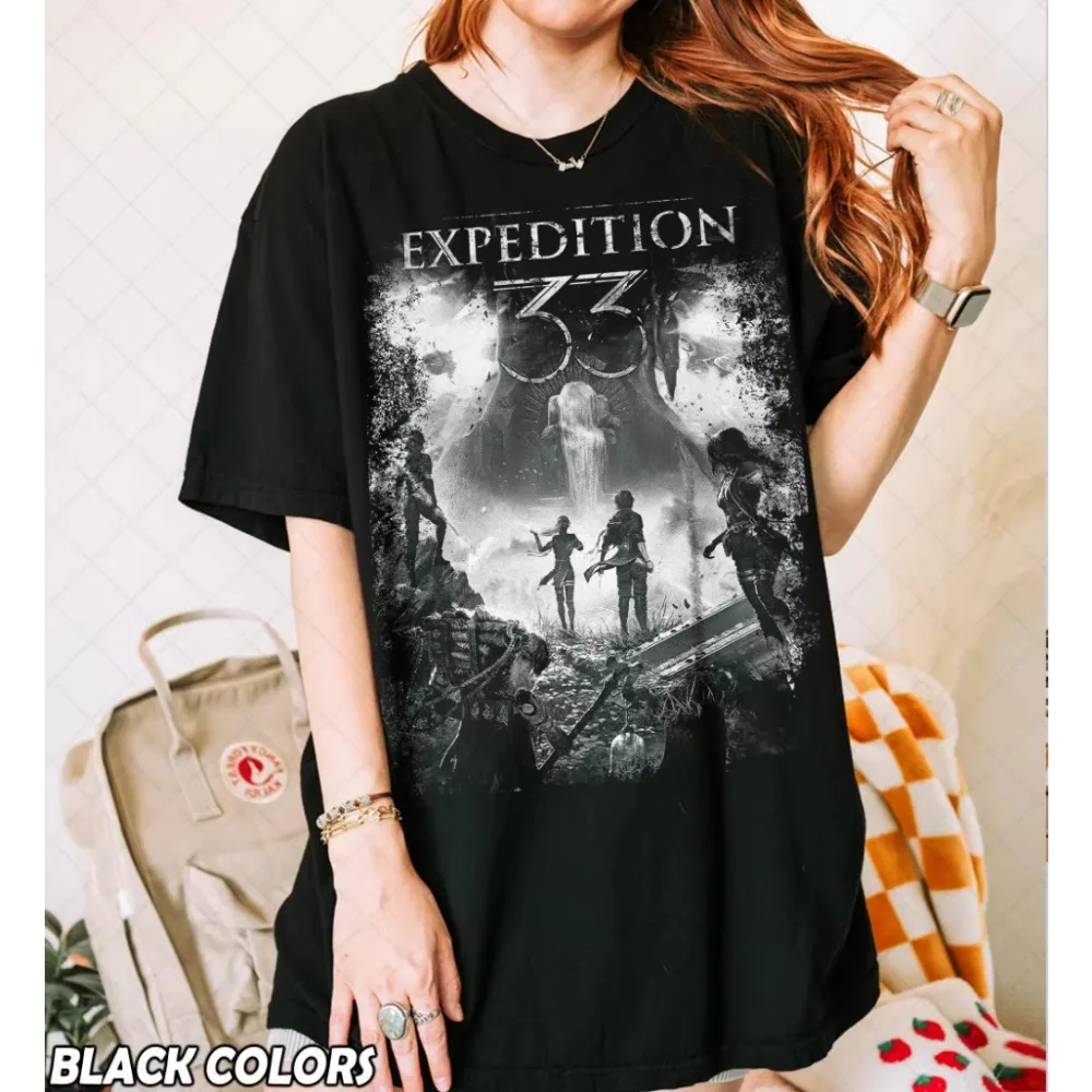 

Винтажная рубашка Clair Obscur Expedition 33, футболка темных комфортных цветов, футболка с рисунком, женская и мужская футболка, дышащий и мягкий хлопок