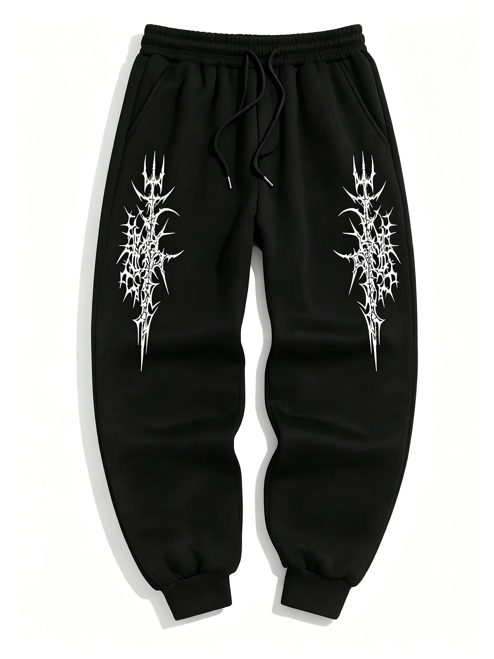 26Men Gothic Spike Print Sweatpants Autumn Winter Casual Joggers Drawstring Elastic Waist Outdoor Sports Beamankle Trousers