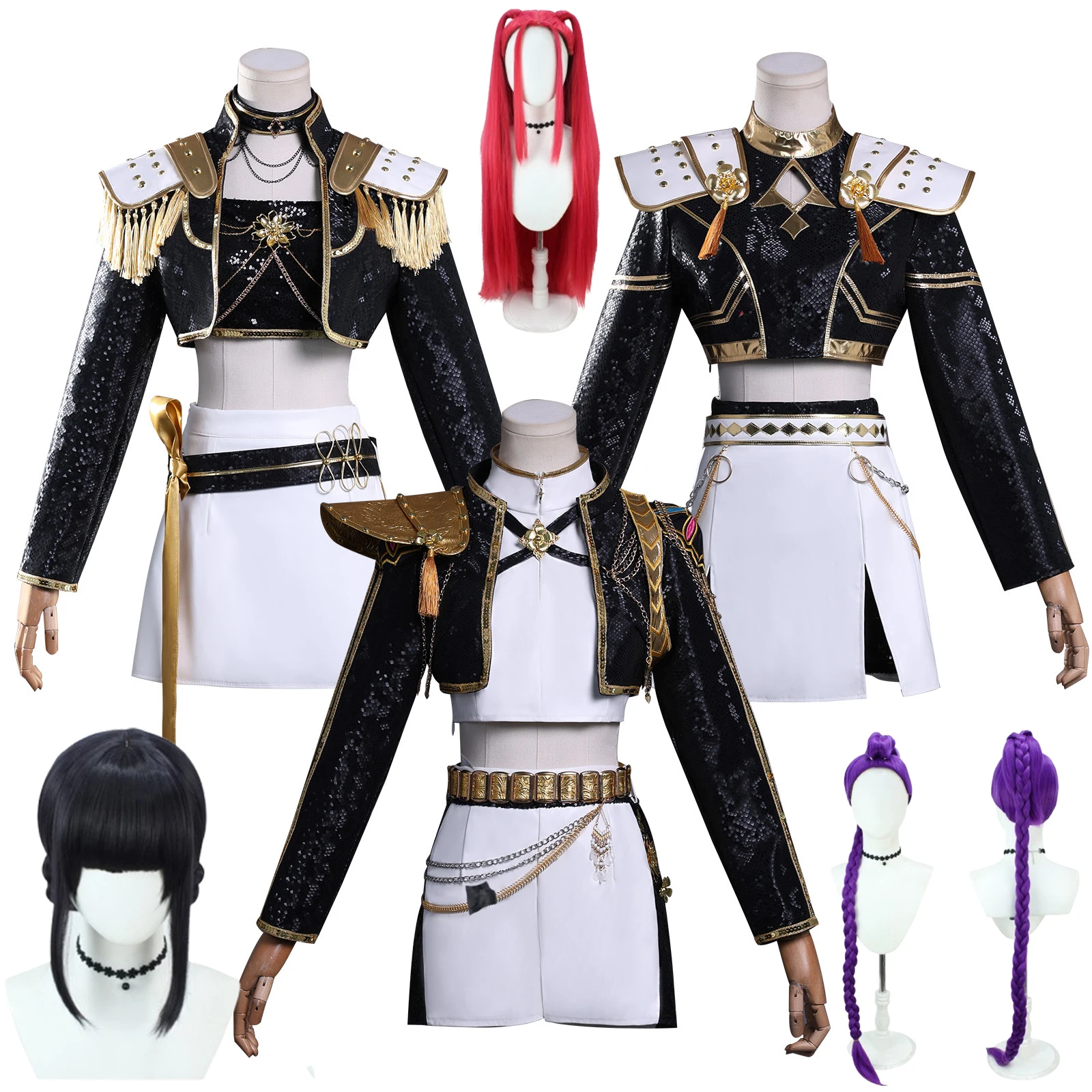

2025 Rumi Zoey Mira Cosplay Costume Wig Girls Black Golden Shiny Uniform Adult Shiny Uniform Halloween Party Role Playing Outfit