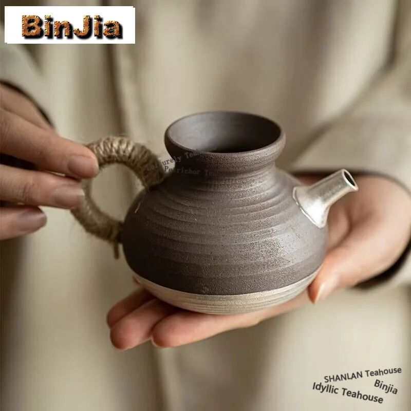 170ml Handmade Old Rock Mud Tea Pitcher Coarse Pottery Justice Cup Imitation Song Fair Cup Tea Splitting Japanese Kung Fu Teaset