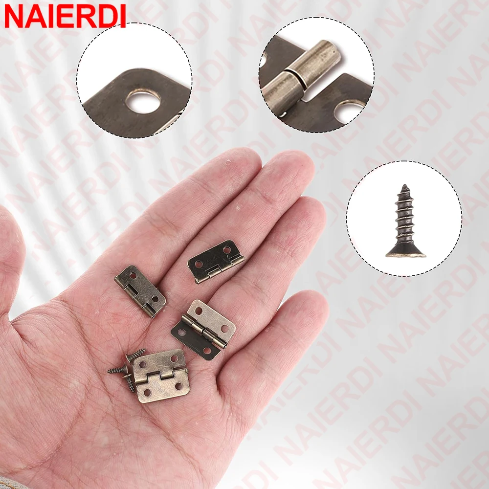 NAIERDI 30PCS Mini Antique Hinges Vintage Bronze/Gold/Silver Cabinet Door Hinge for Wooden Box Jewelry Case Furniture Hardware