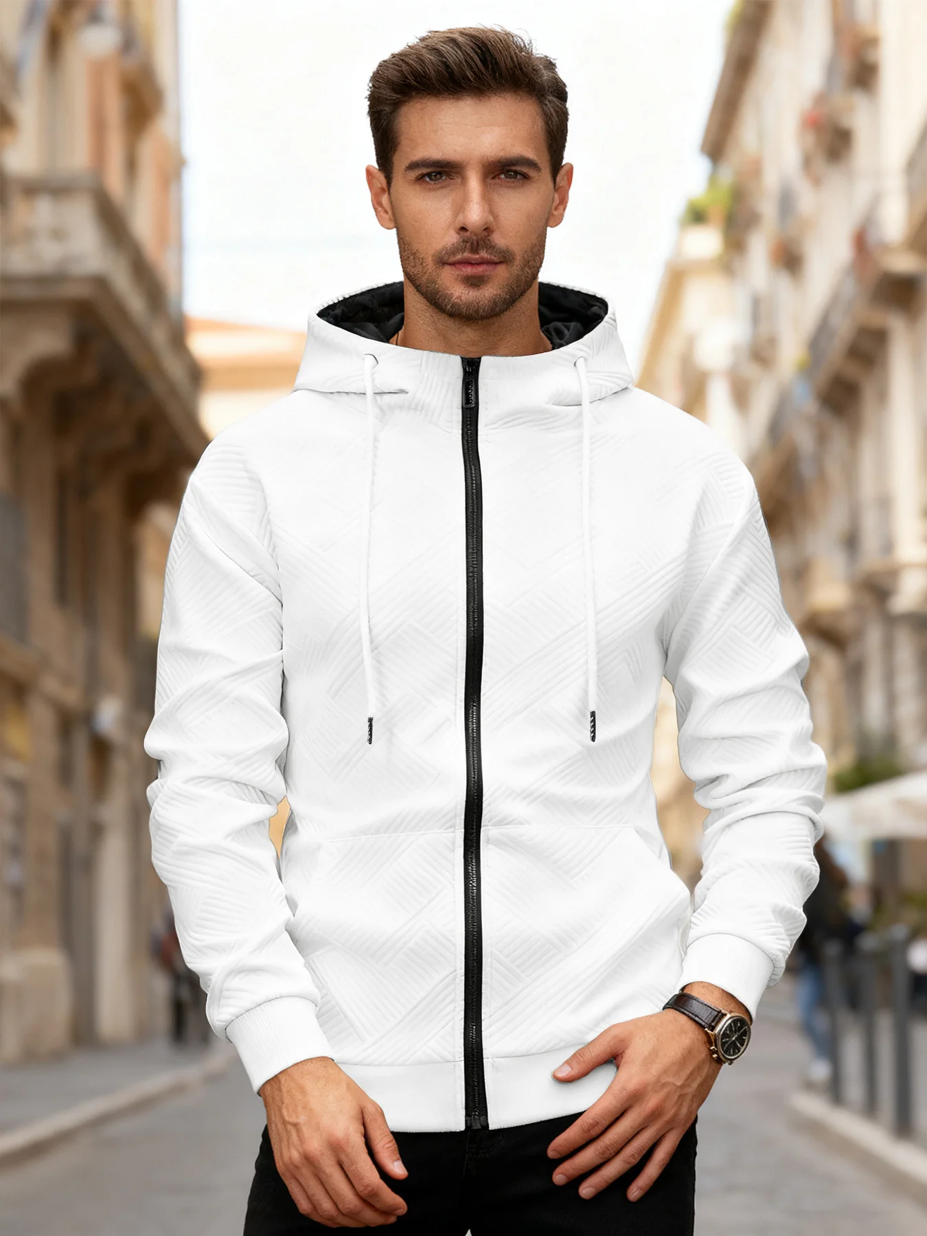 الخريف والشتاء سترة عادية للرجال قلنسوة بسحاب سترة رياضية معطف الرجال الملابس في الهواء الطلق الدافئة مقنعين البلوز ملابس رياضية #6