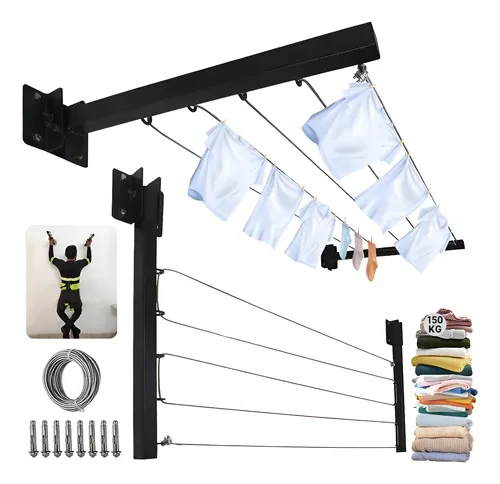 Home-Use Foldable Clothes Drying Rack, High-Load And Space-Saving Clothes Drying Pole, Perforated Telescopic Clothes Drying Hook