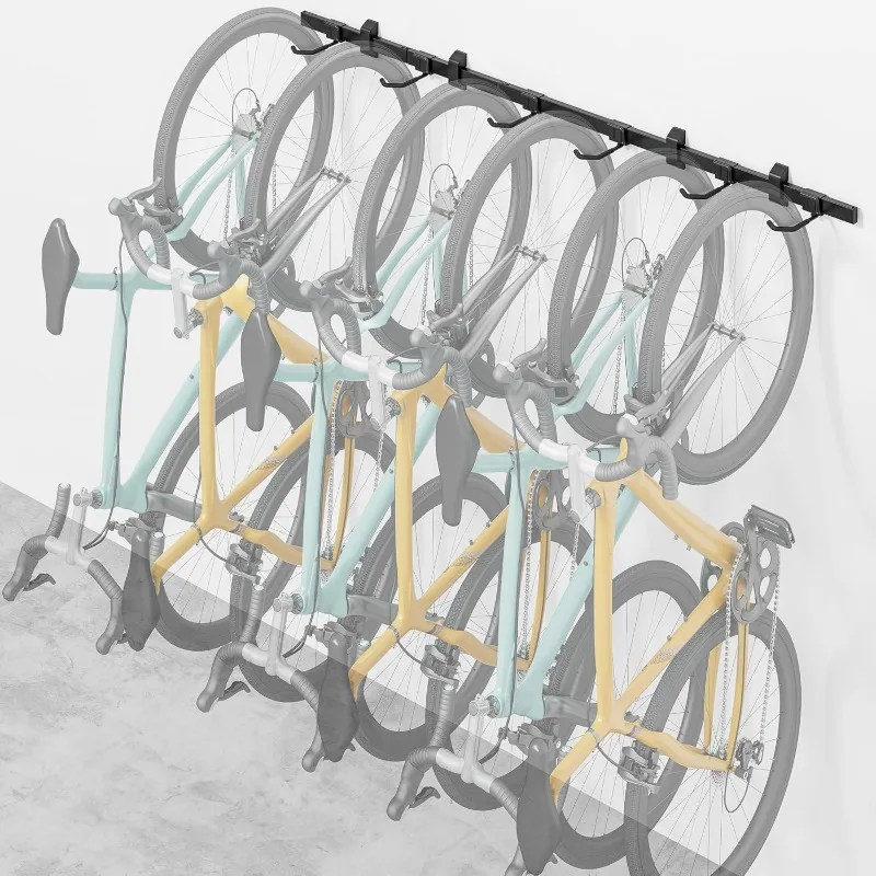 Garage Bike Rack, Adjustable 6 Bike Hangers for Garage, Equipped with 78.5in Extended Rail to Accommodate Various Bicycle Sizes