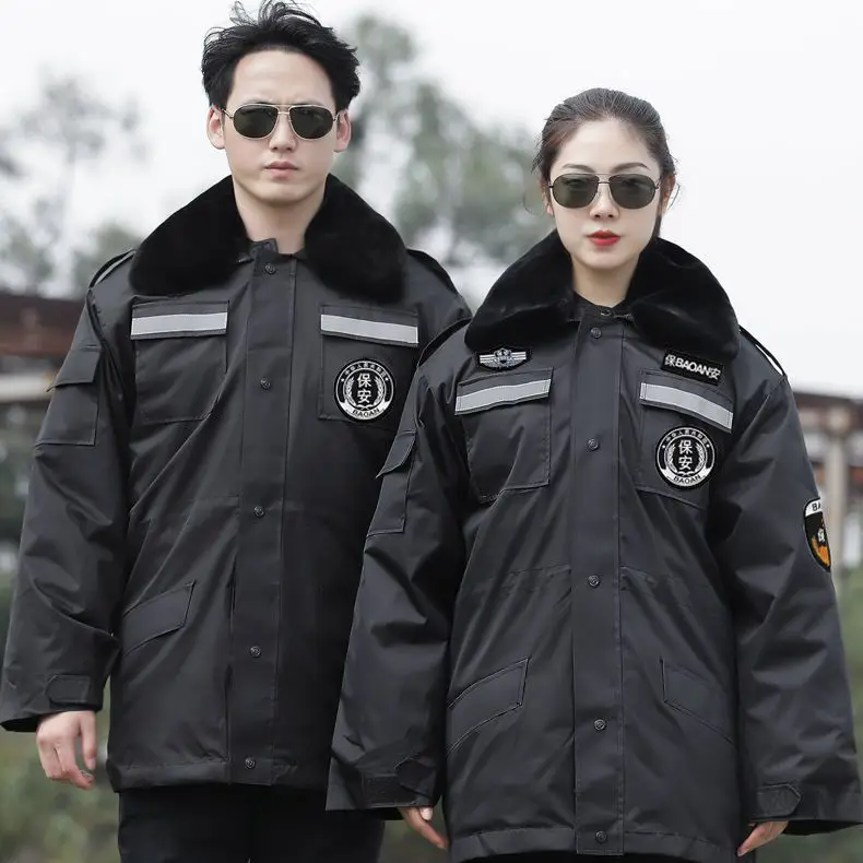 Military Coat Cotton Suit Security Reflective Strip Coat Winter Coat Thickened Insulation Cold Storage Long Style