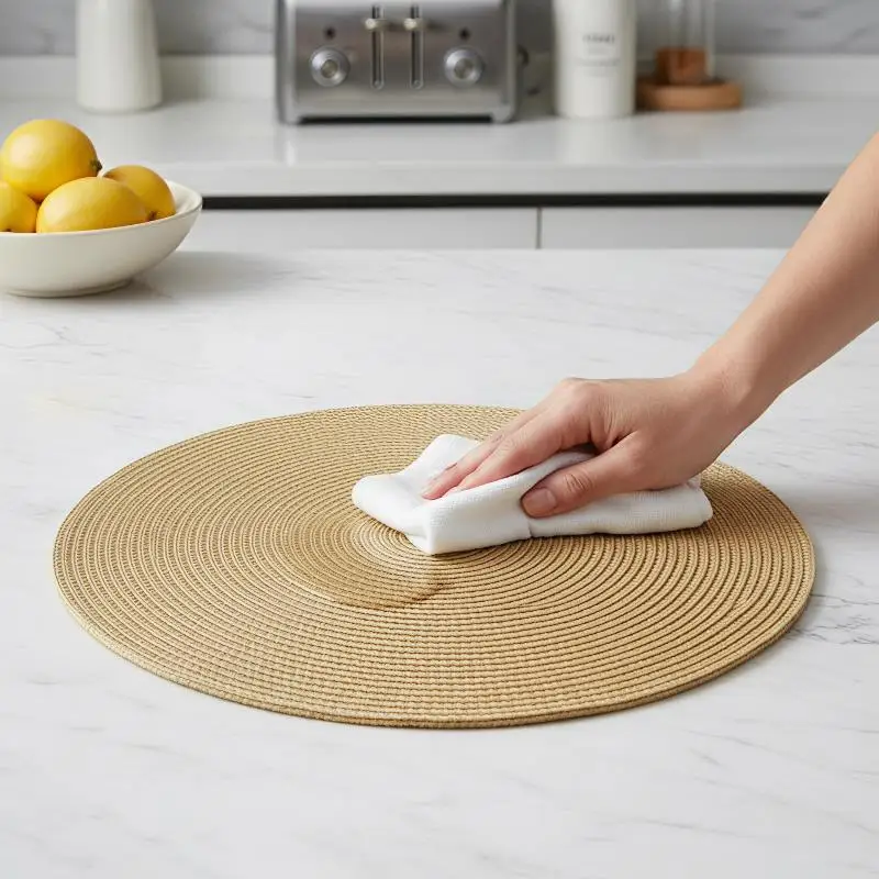 Round Woven Blue Placemats Easy Clean Heat Resistant Non Slip Stain Proof Set of 8 for Dining Table