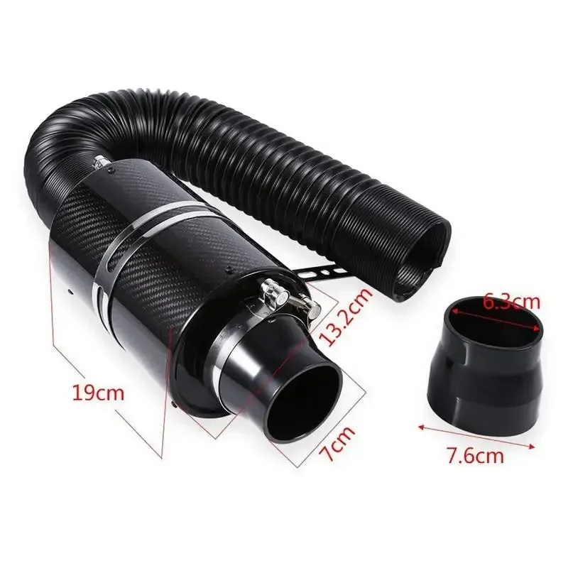 New 1 Set Universal Car Cold Air Filter Feed Enclosed Intake Induction Pipe Hose Kit Carbon Fibre Air Filter Adapters Bellows