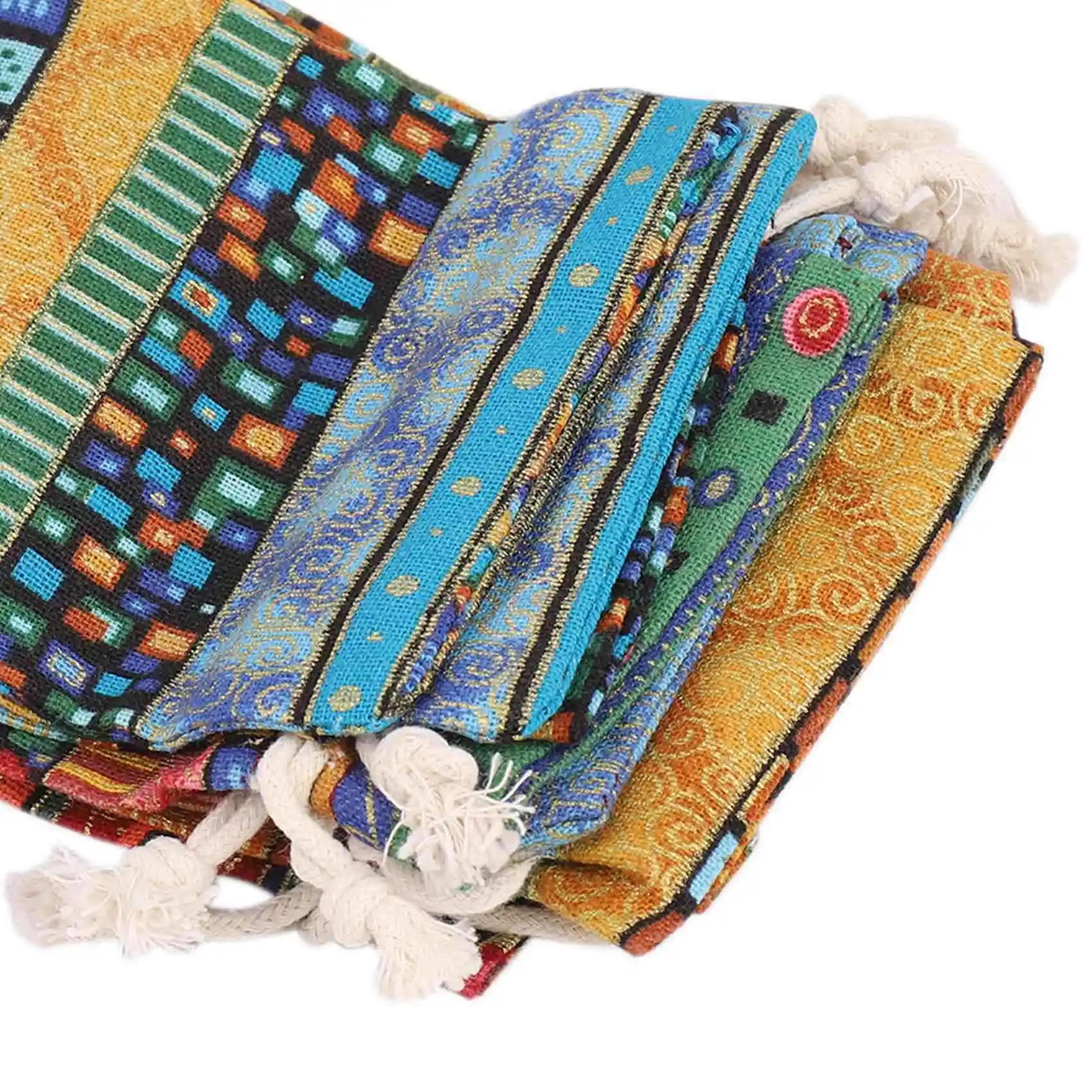NEW-24Pc Egyptian Style Jewelry Coin Pouch Print Drawstring Gift Bag Cotton Sachet Candy Travel Purse Ethnic