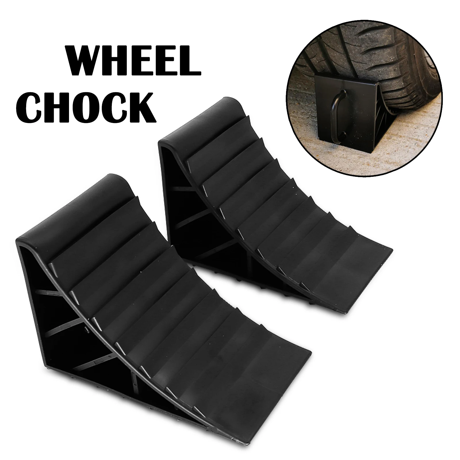 

2 Pcs Portable Wheel Chocks with Handles Vehicle Car Truck Tire Supports Anti-Slip Plastic Base Wheel Stop Blocks for Safety