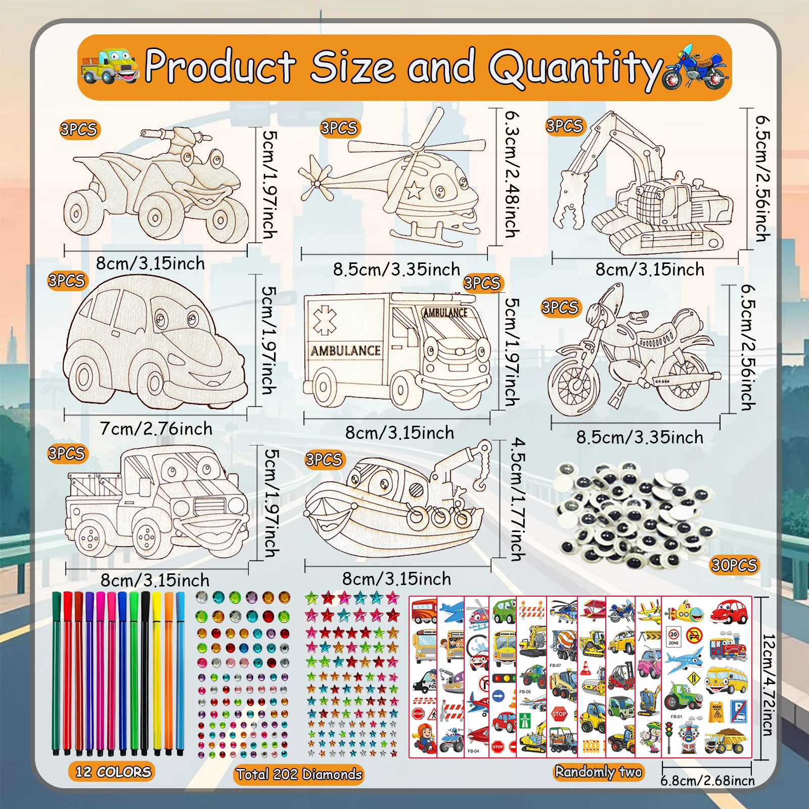 Conjunto de artesanato de 270 peças - Conjunto de transporte de madeira DIY, artesanato em madeira - artesanato criativo para festa de aniversário