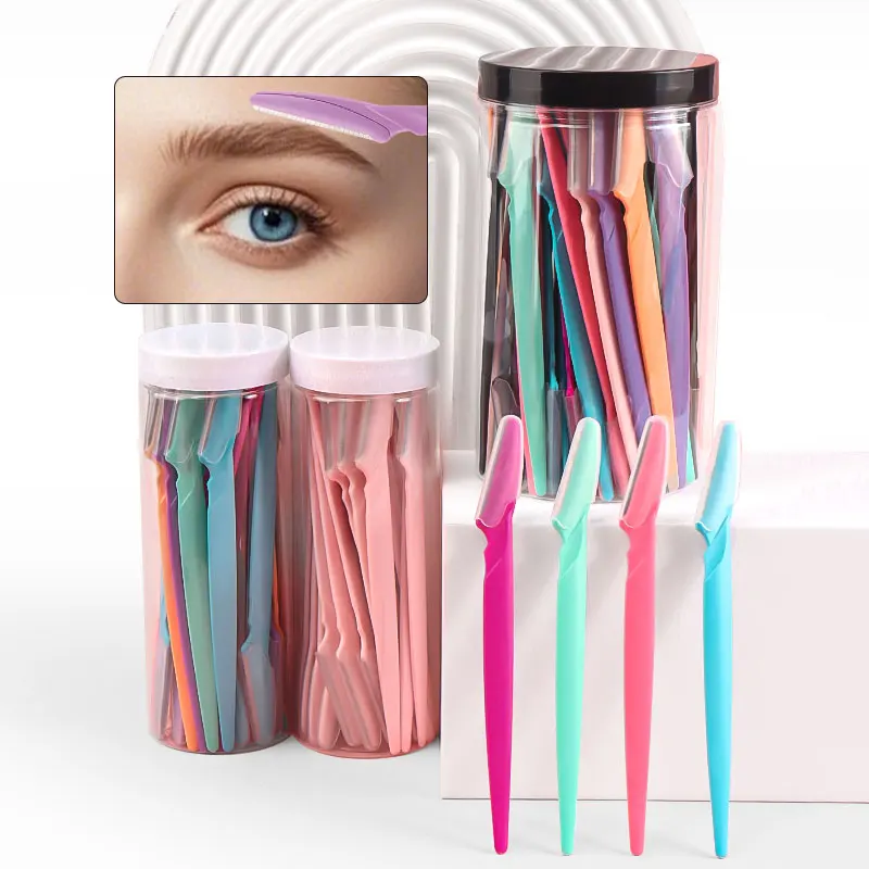 Lot de 12/25/60 rasoirs à sourcils et visage, tondeuse à sourcils avec capuchon de sécurité, outil d'épilation du visage, lame de rasoir, couteau de façonnage des sourcils