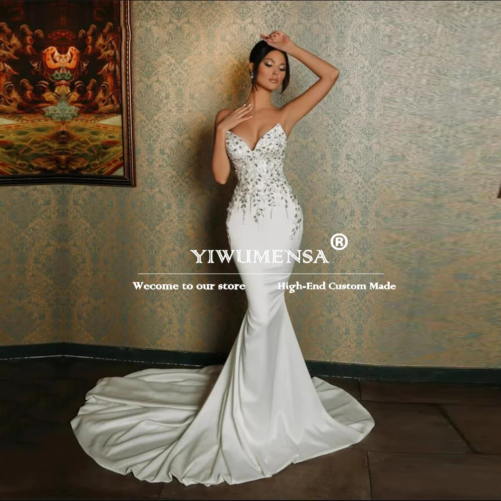 

Sparkly Crystals Diamond Beaded Bridal Gowns Strapless Mermaid Wedding Dresses Customized Sweetheart Dress vestidos para mujer
