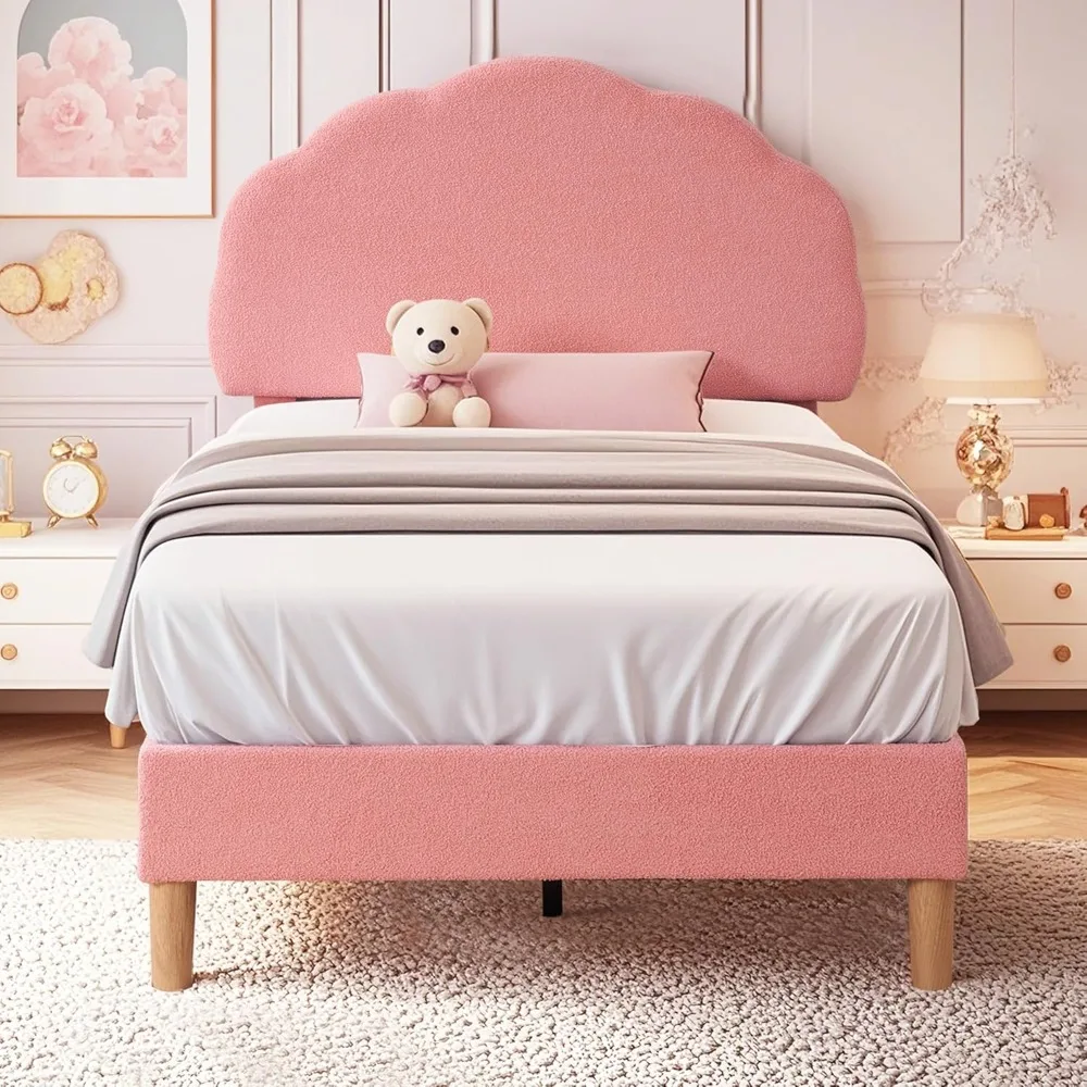 

Twin Bed Frame, Soft Cushioned Platform Bed Frame, with Adjustable Plush Headboard and Sturdy Wooden Support
