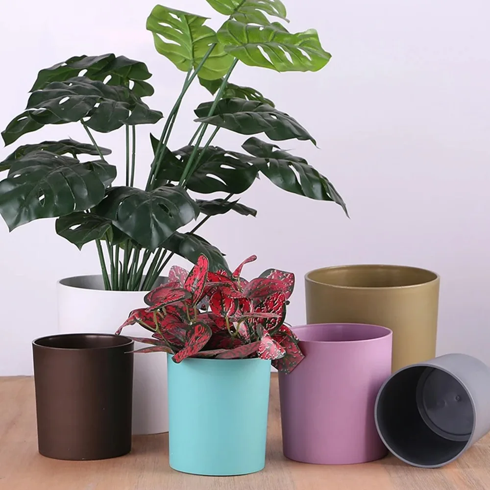 Garden With Tray Flower Pot Plastic Solid Color Flowerpot Breathable Round Decorative Pots