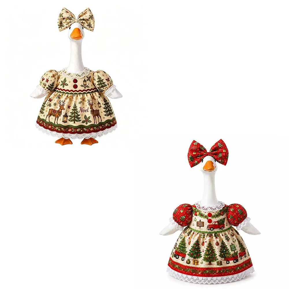 Lace Dress Goose Costume Outfit Red Bow Red Truck Print Holiday Decor Ornament 23 Inch Size Outdoor Lawn Porch Goose Statue