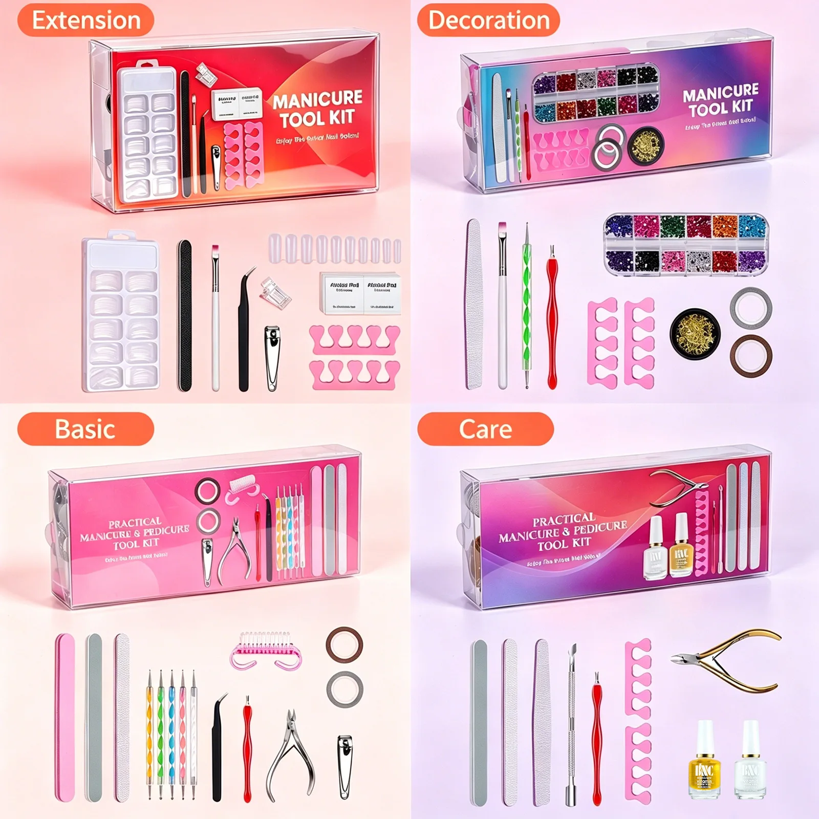 7Pcs Nail Polish Remover & Care Kit – Soak Off Clips + Lint-Free Wipes + Buffer Block, Manicure Tool Set for Home & Salon