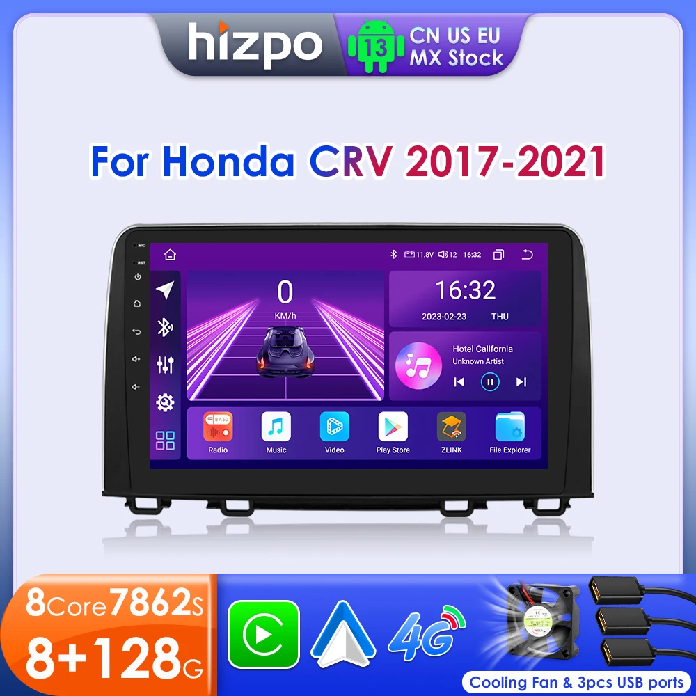 Hizpo Car Stereo Radio For Honda CRV CR-V 2017 - 2021 Multimedia Player Navigation GPS Carplay 2 Din Android Head Unit Wifi DSP