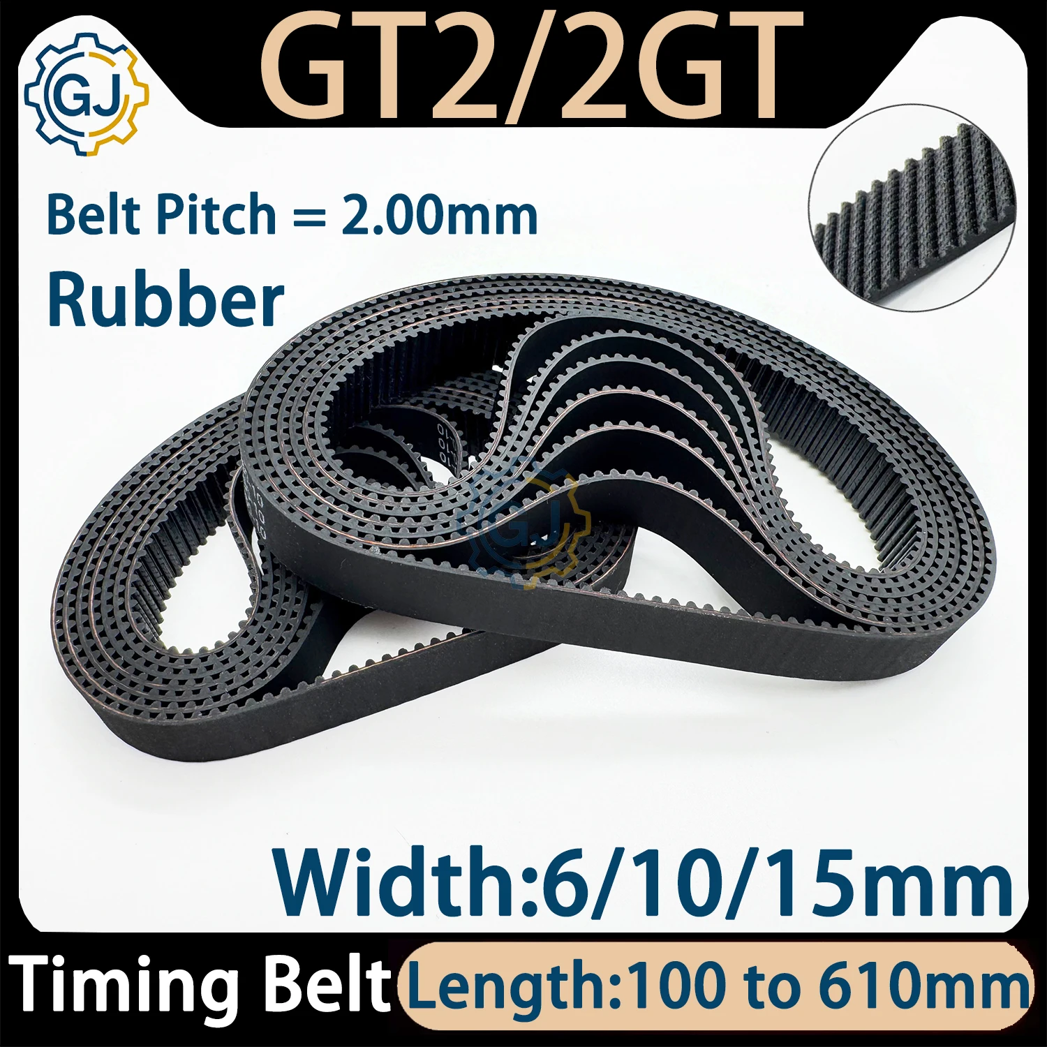 GT2 Timing Belt Closed Loop Rubber 2GT 6/10/15mm 100mm 120 142 154 180 200 250 300 500 610mm Synchronous Belts 3D Printer Parts