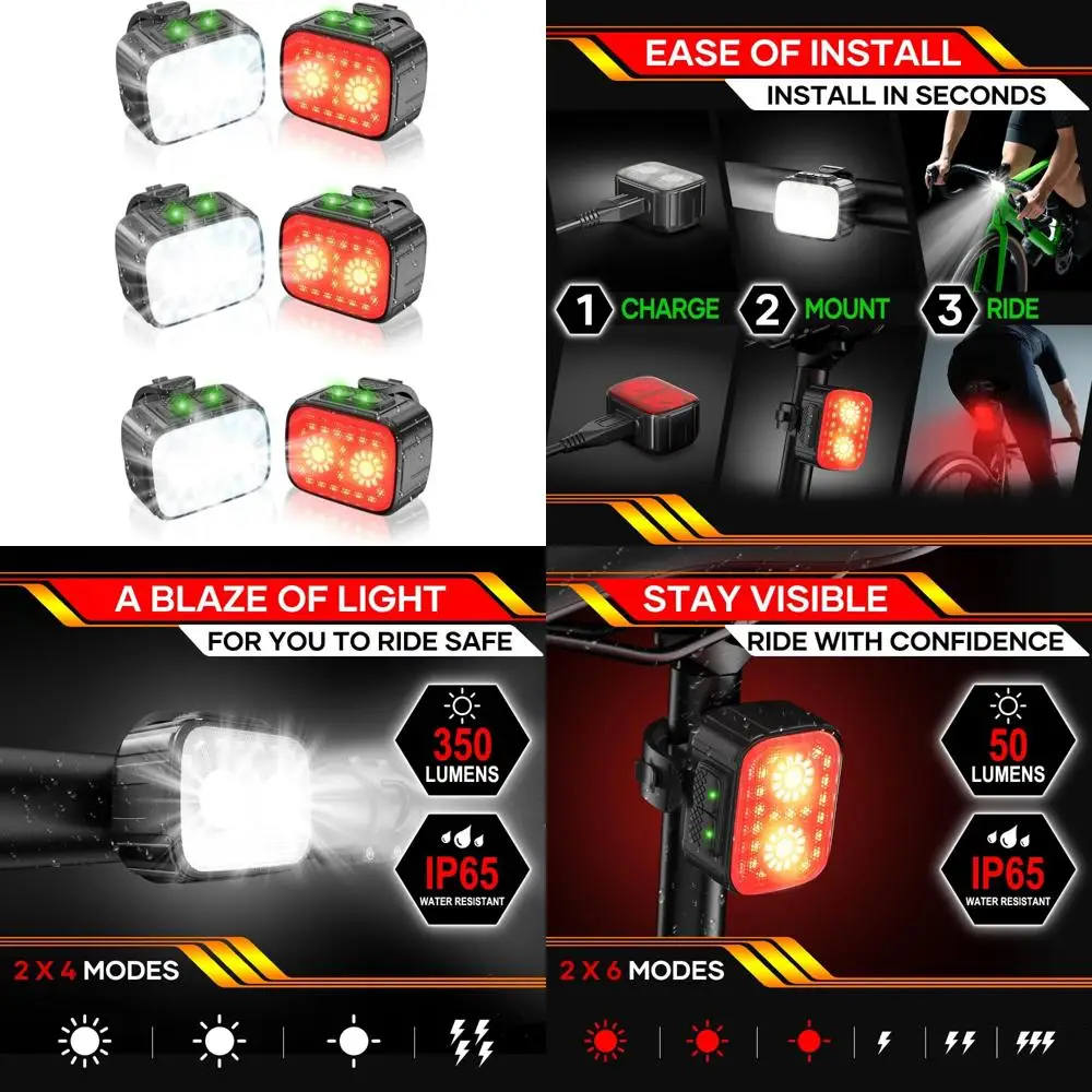 

Bike Lights 3 Set, Rechargeable Bicycle Light Super Bright 8+12 Modes, IPX6 Waterproof Bike Lights for Night Riding Cycling Safe