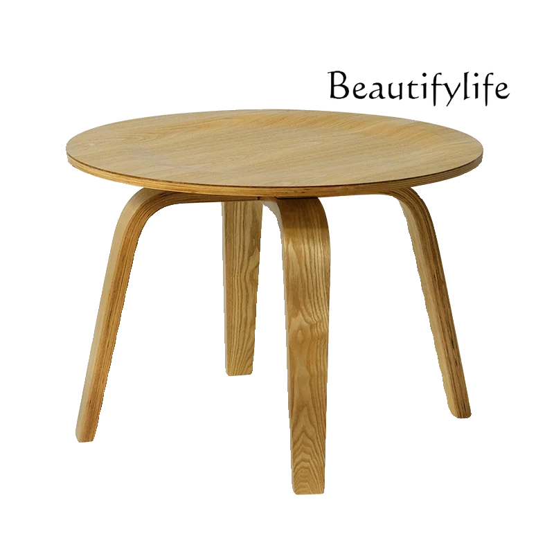 

Скандинавский современный простой круглый журнальный столик, журнальный столик для отеля, изогнутая доска из массива дерева, стол для переговоров, приема