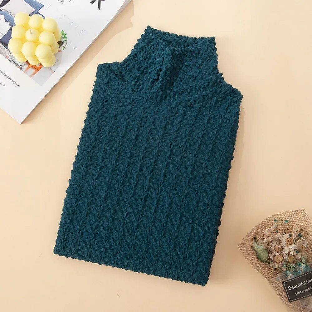 Slim Fit Turtleneck Collar Tank Top Crinkle Texture Hollow Out Lace Camisole Sleeveless Slim Fit Sleeveless Vest Daily Wear