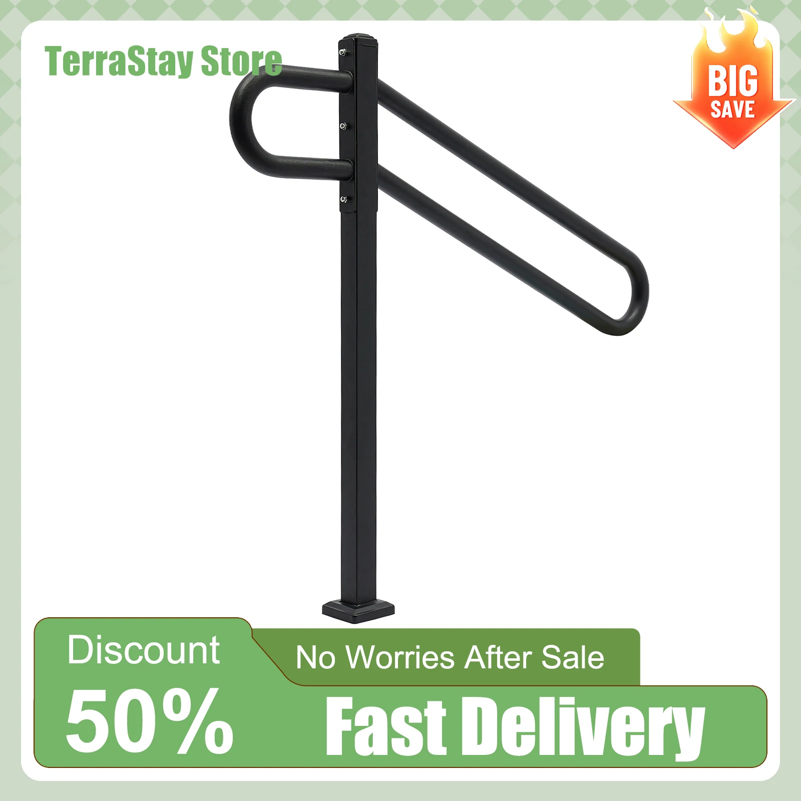 

Floor-Mounted Handrail Metal Safety Grab Bar Stair Railing 28"-8.5"L X 35.5"H Indoor Outdoor Security Balustrade Home DIY Kit