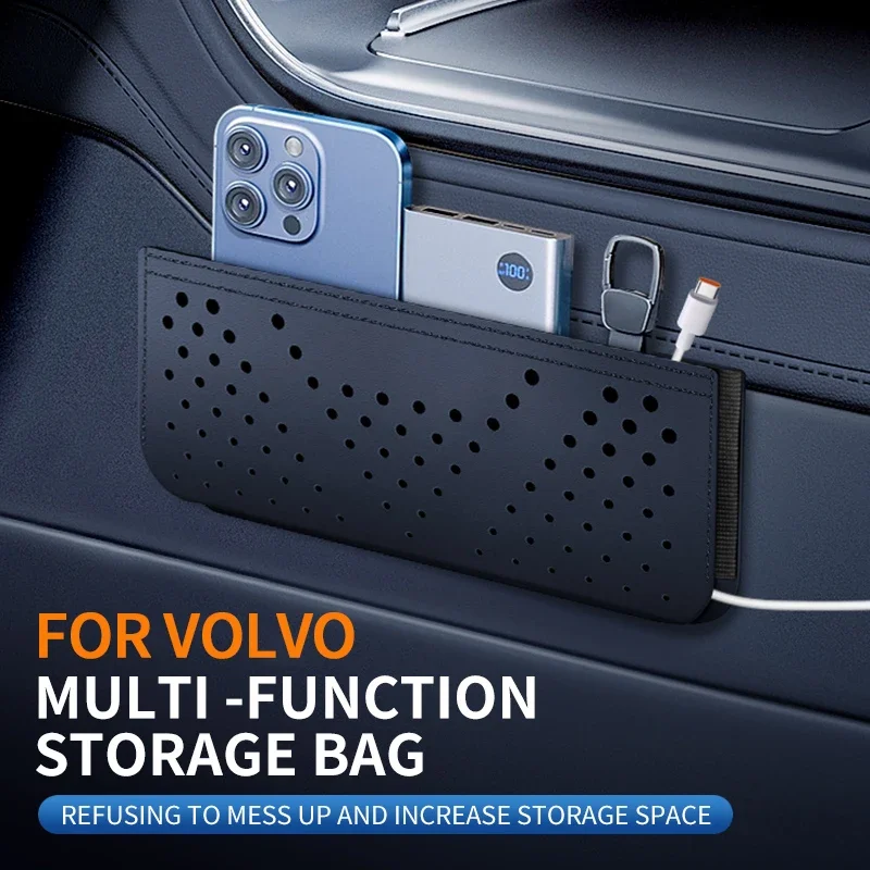 Anti Scratch Storage Bag Wear Resistant Perforated Leather Multi Area Side Hanging Bag,For Volvo S60 S90 XC40 XC60 XC90 V60 V90