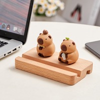 Figure Model Capybara Phone Holder Support Desk Decor Capybara Mobile Phone Stand Wooden PVC Doll Capybara Cell Phone Bracket