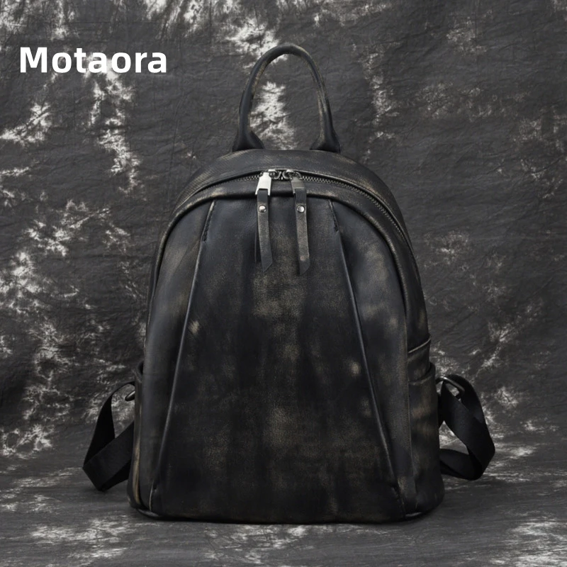 MOTAORA Retro Large Capacity Backpacks For Women Genuine Leather Bag Ladies 2024 New Cowhide Leisure Travel Women\'s Backpack