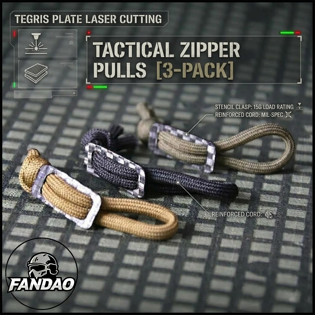 

New 3Pcs Tegris Tactical Zipper Pulls Laser Cut High Strength Zipper Extension for Military Bags Outdoor Jackets EDC Accessory