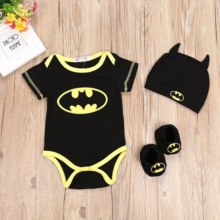 DC Anime Figure Triangle Style Baby Romper Cosplay Superhero Batman Cotton Kawaii Baby Home Bodysuit Personalized Birthday Gifts