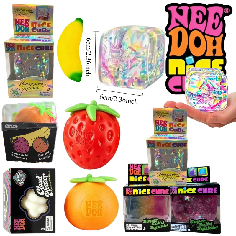 Trending NeeDoh Holographic Ribbon Cube & Cloud Pleaser Squish Toy Soft Jelly Squeeze Stress Relief Fidget Sensory Toy For Adult