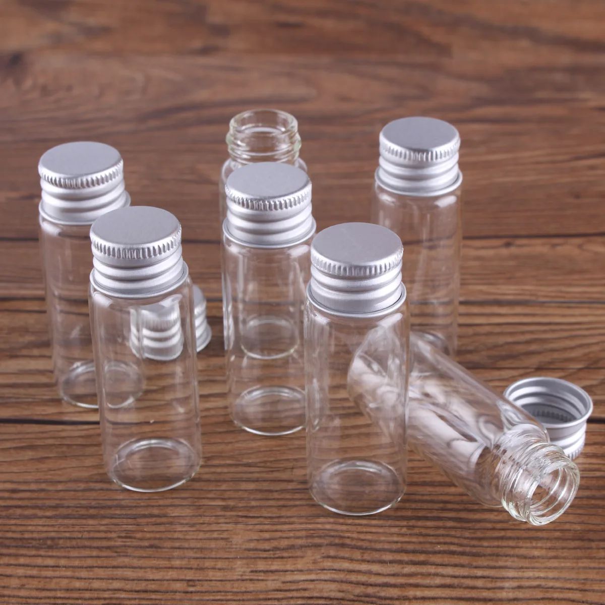 10 pieces/lot 5ml/6ml/7ml/10ml/14ml/18ml/20ml/25ml/30ml Glass Bottles with Aluminium Lids Small Mini Glass Jars Empty Containers